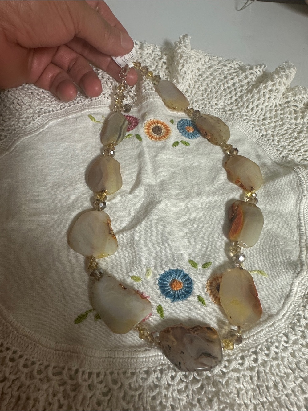Gallery Cream and Gold Agate Bead Necklace